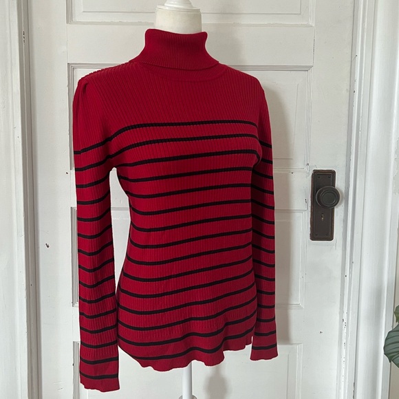 DKNY | Ribbed-Knit Striped Turtleneck Sweater - Picture 2 of 5